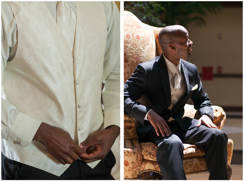 Portraits of a groom in the lobby of the Grandover Hotel in Greensboro NC