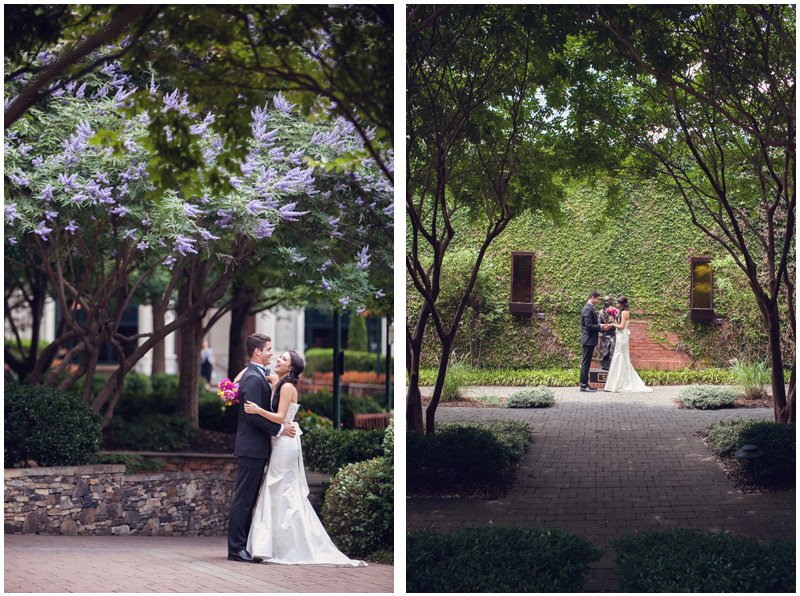 A beautiful newly wed couple at The Green in Charlotte a perfect spot for your wedding formals