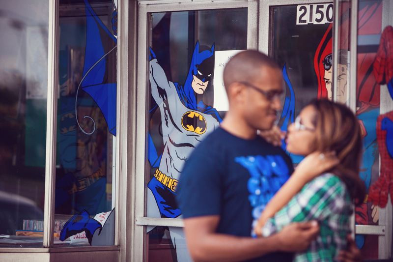 Batman approves of this cute couple in front of Acme Comics in Greensboro, NC by Mabyn Ludke Photography