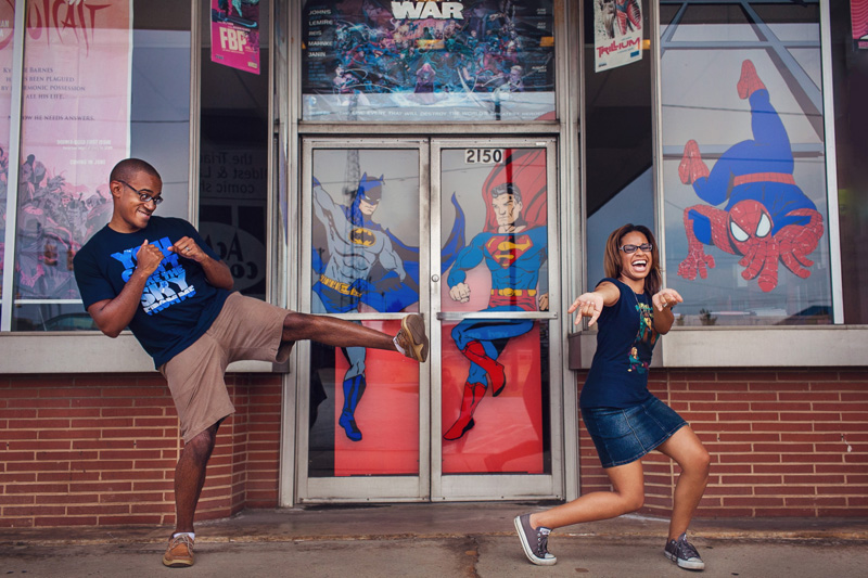 Silver Feather Studios work their super hero moves in front of Acme Comics in Greensboro, NC. Photography by Mabyn Ludke