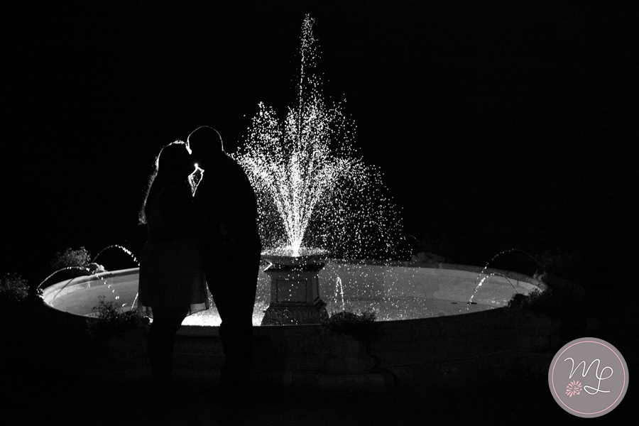 Sometimes night time is the best time for wedding formals. I love backlighting my clients and a little fountain to add some depth to the photograph.