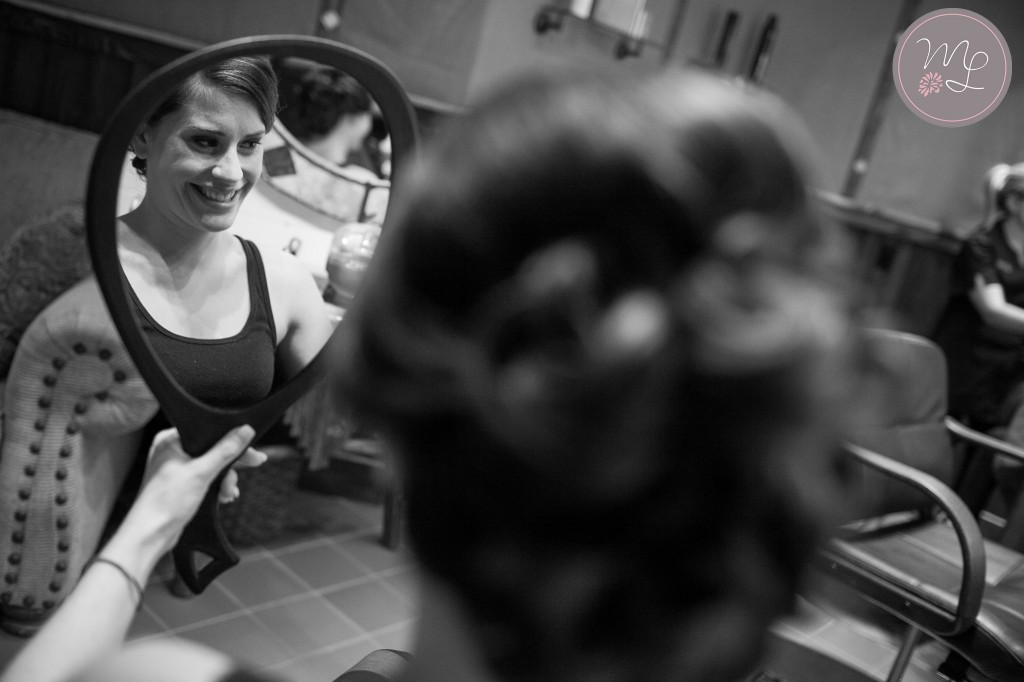 A bride getting ready in the Spa at Whiteface Lodge. Photo by Mabyn Ludke Photography