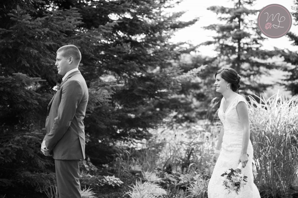 Whiteface Lodge is a great location for a "First Look" before the wedding. Mabyn Ludke Photography