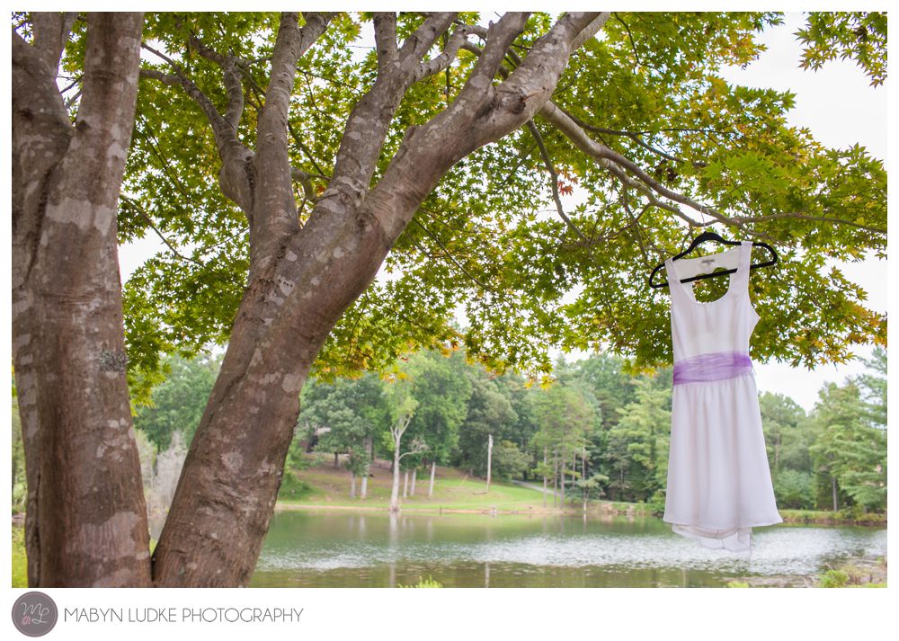 A cute short wedding dress blowing in the wind at a backyard elopement in Kernersville, NC. Mabyn Ludke Photography