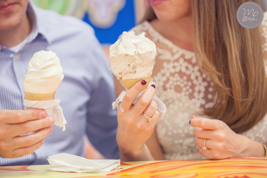 Ice cream cones with Katie and Mike, photographed by Mabyn Ludke, wedding photographer in Greensboro, North Carolina.