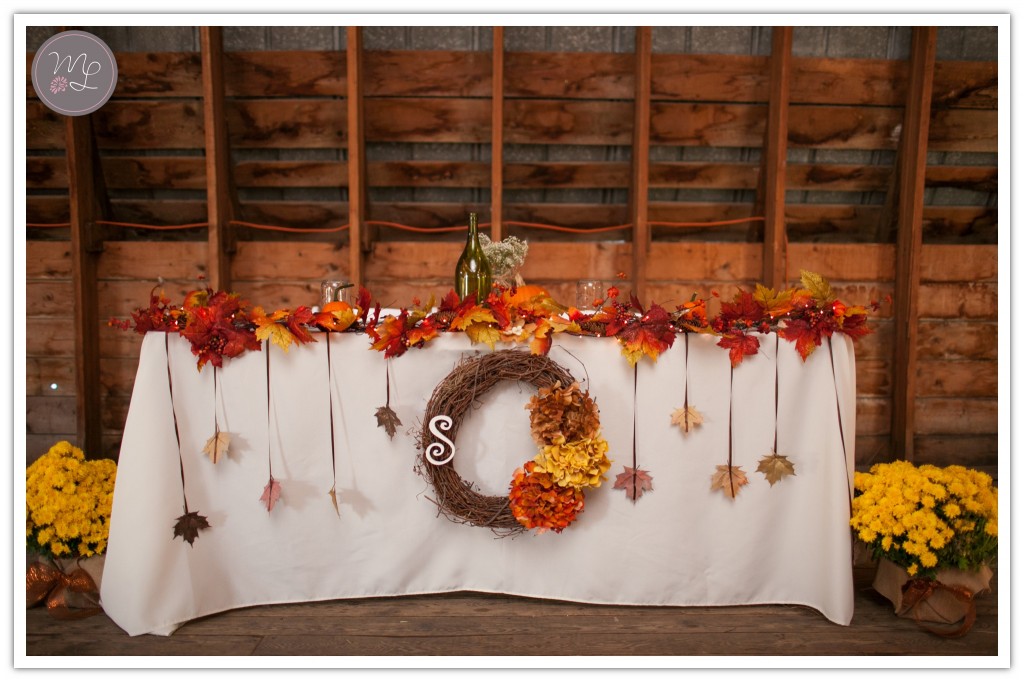 Greensboro wedding photographer, Mabyn Ludke, photographs this Autumn themed reception at MKJ Farms.