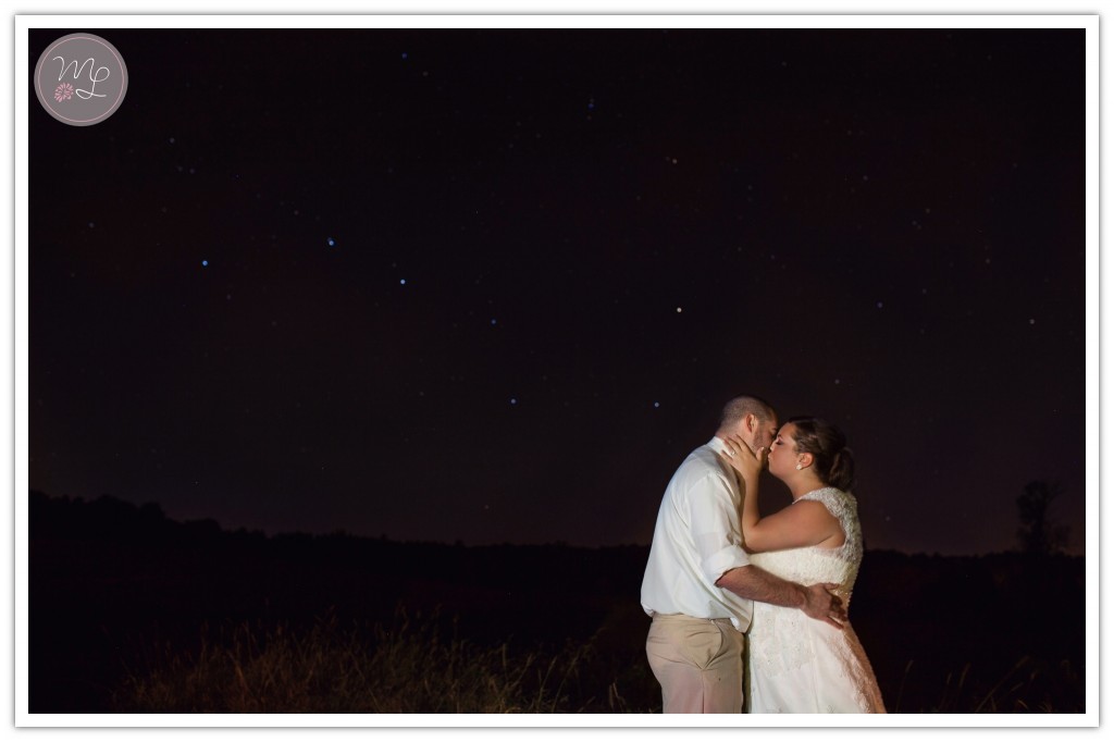 Artistic greensboro wedding photographer, Mabyn Ludke, photographs the bride and groom at night. 