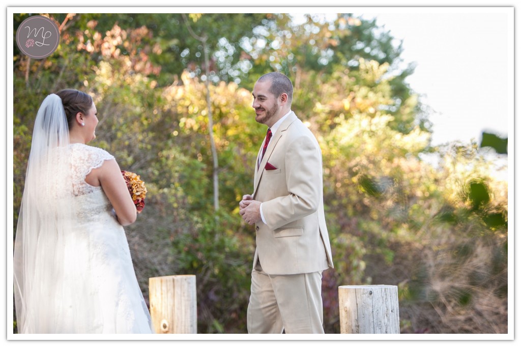 Lindsey and Chris' first look before their MKJ Farm wedding ceremony.
