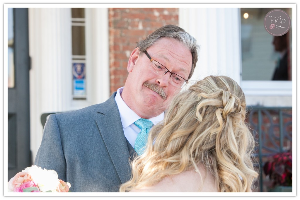 The father of the bride gets emotional at seeing his little girl for the first time in a wedding dress. Mabyn Ludke Photography
