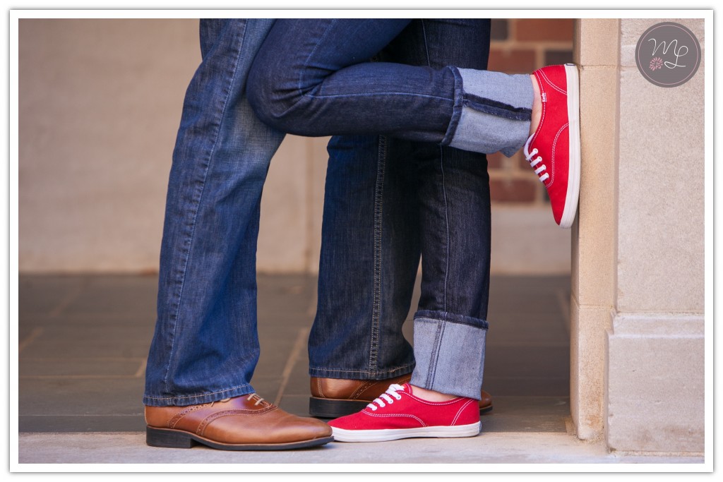 Julia's red & white shoes were the perfect way to display her NC State pride in her engagement session by Mabyn Ludke