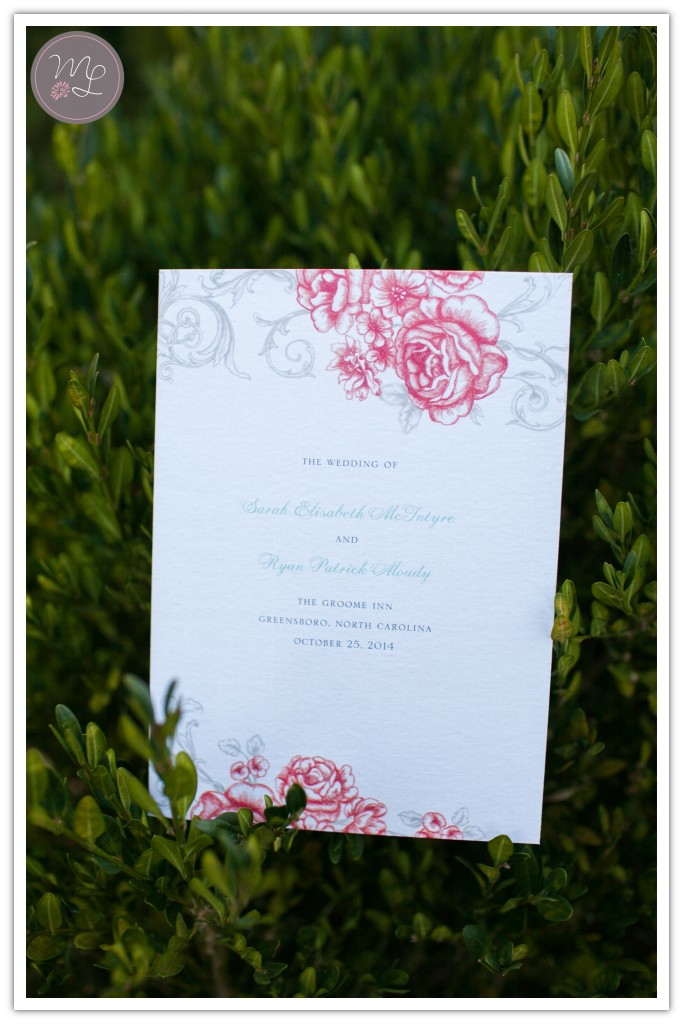 Romantic rose wedding invitations The Groome Inn Greensboro, NC wedding photographer Mabyn Ludke Photography