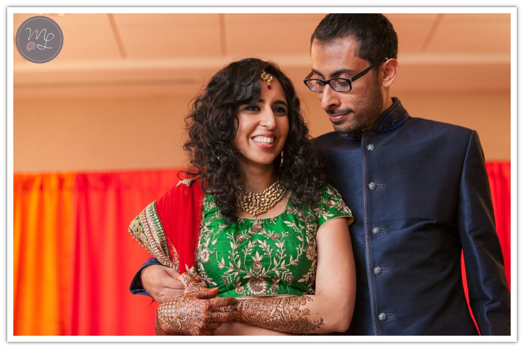 The bride and groom at their traditional Indian Sangeet at the Sheraton of Chapel Hill.
