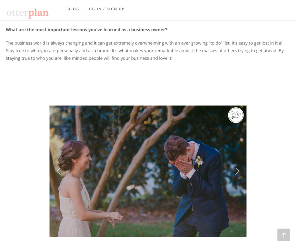 Interview sample from the otter plan connect spotlight blog on Wester North Carolina wedding photographers Mabyn Ludke Photography