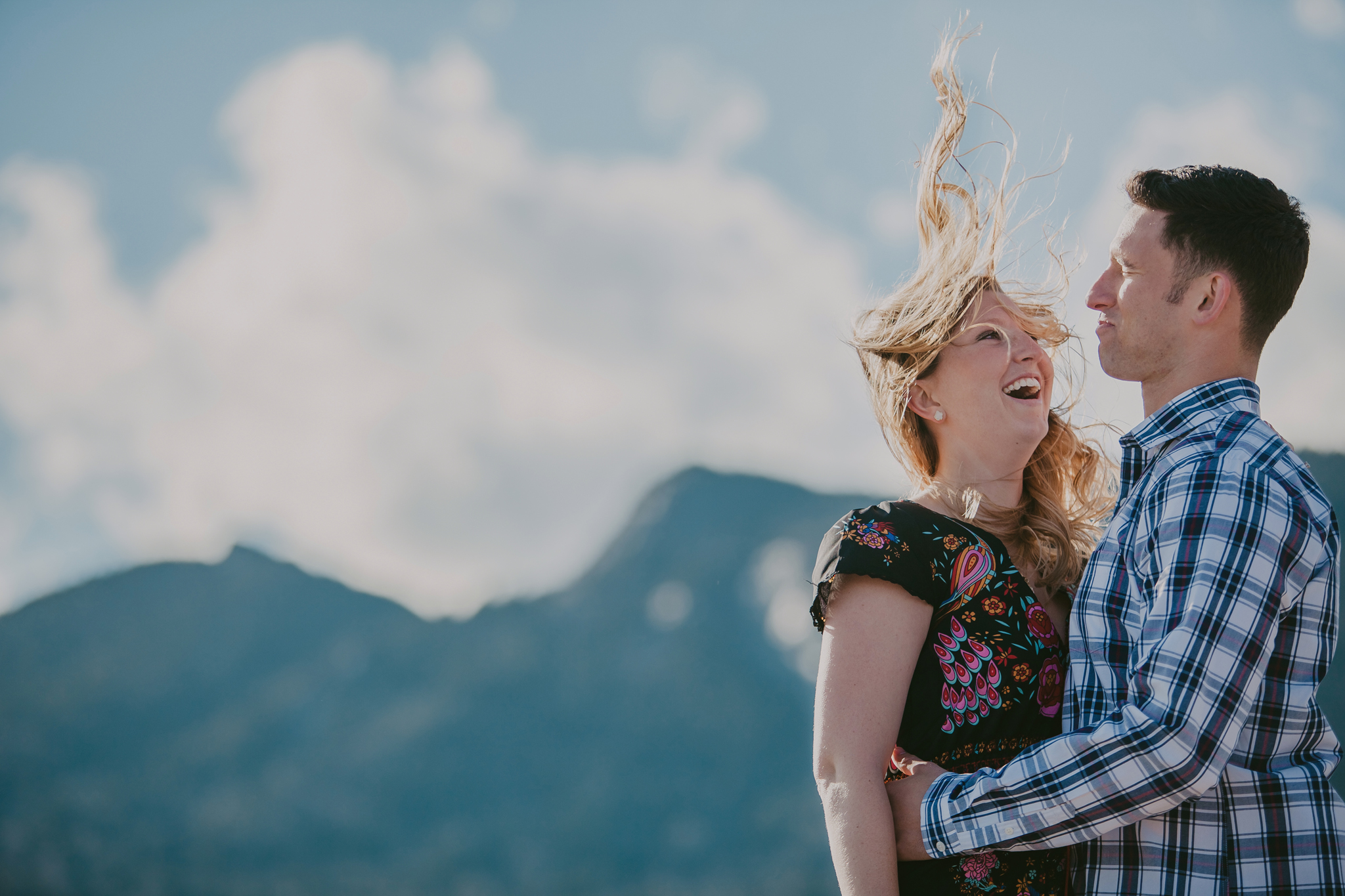 A silly moment in the mountains of NC during Mallory & Peter's engagment session. Photography by Mabyn Ludke.