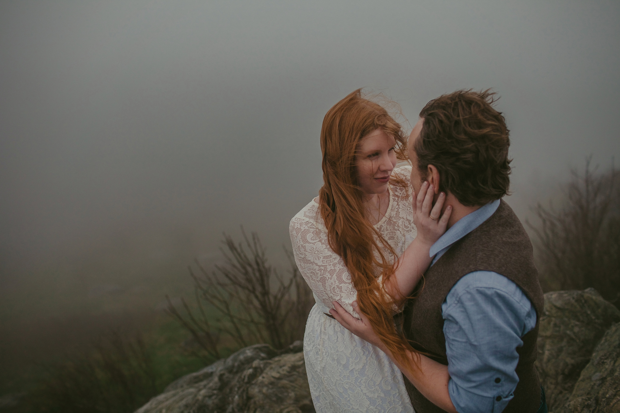 A windy Black Balsam Knob engagement session on the Blue Ridge Parkway