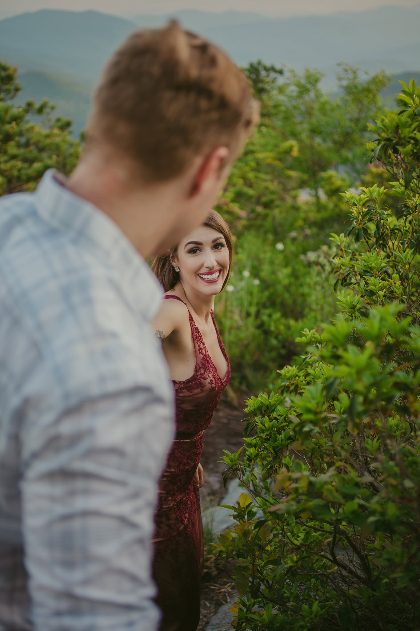 Married couple explores the trails a top Hawksbill Mountain in Linville, NC with Mabyn Ludke Photography