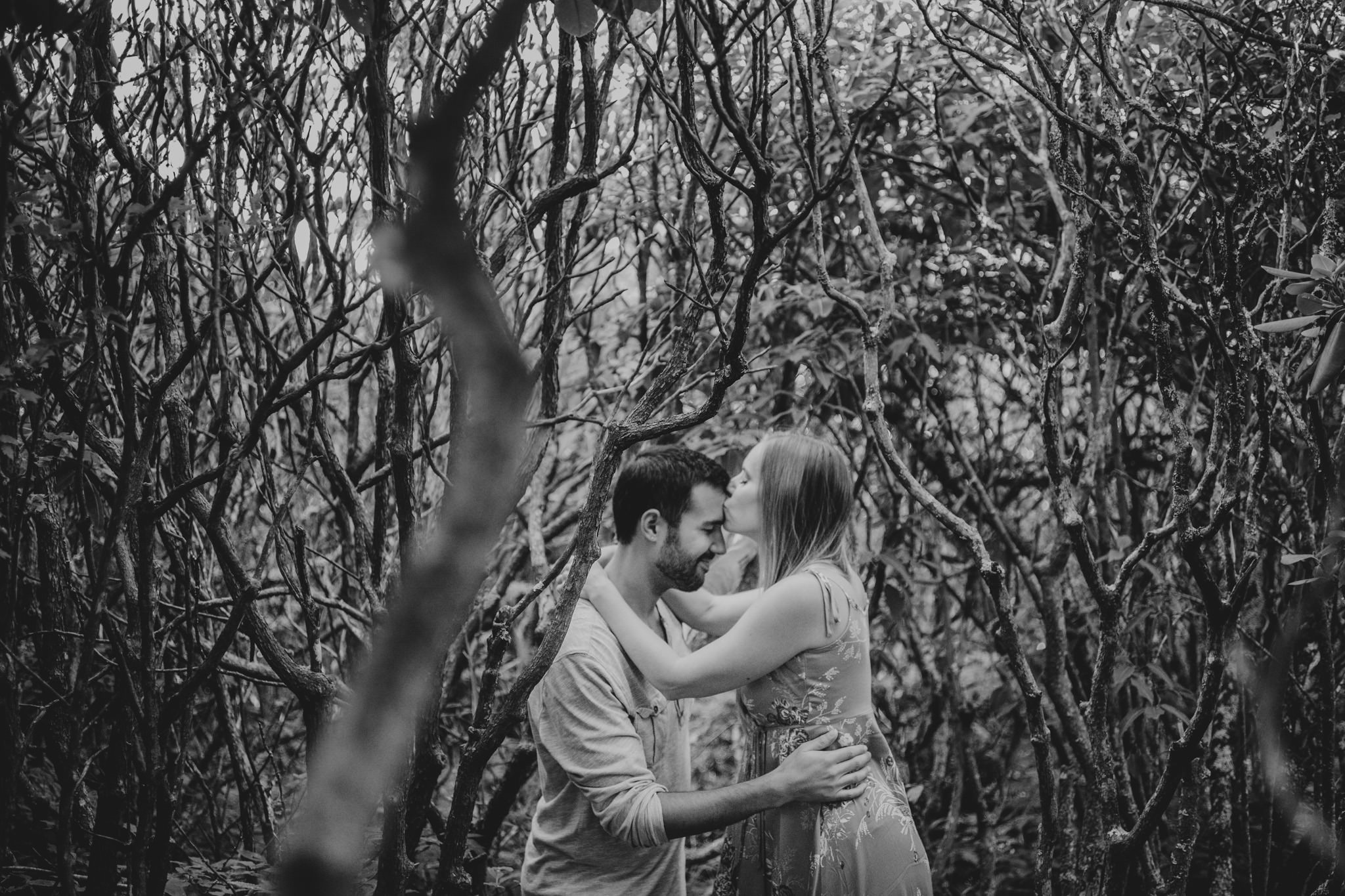 The woods surround a sweet couple in Asheville, NC at Craggy Gardens