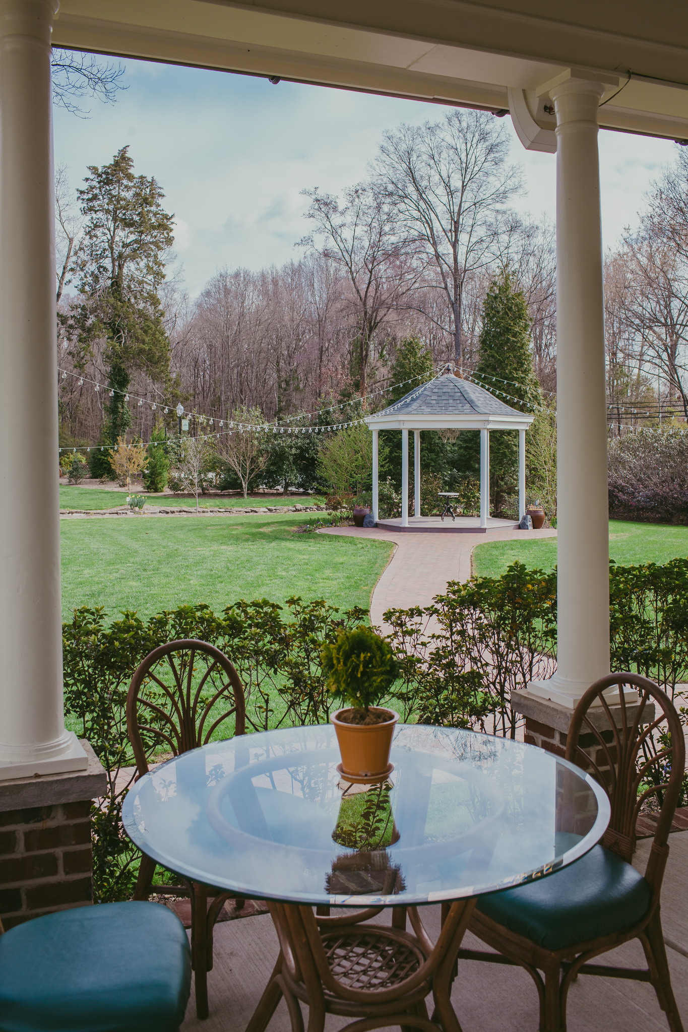 View of the gazebo from the front porch of the bridal suite at the Alexander Homestead