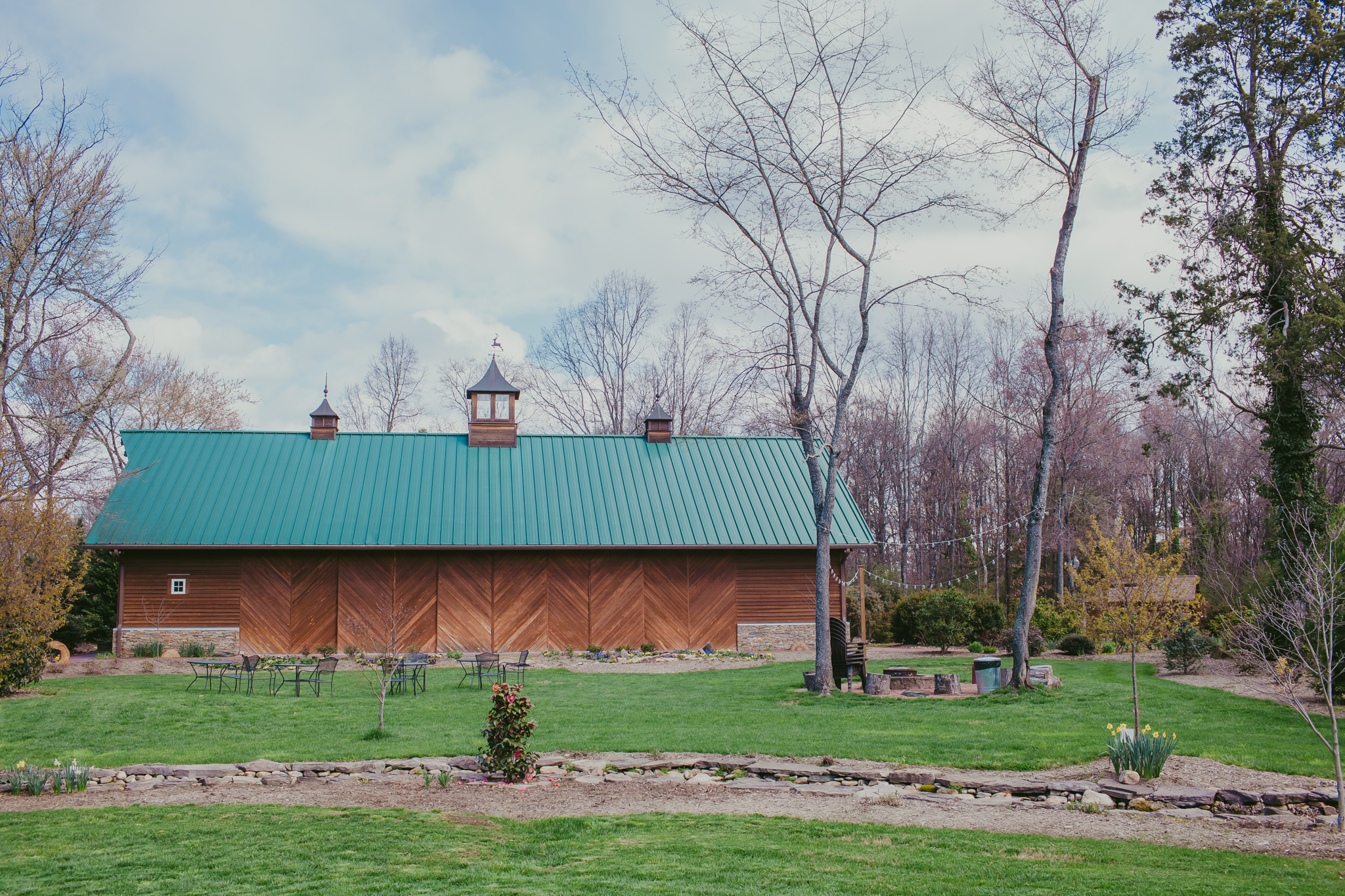A wide view of the beautiful reception barn at Alexander Homestead