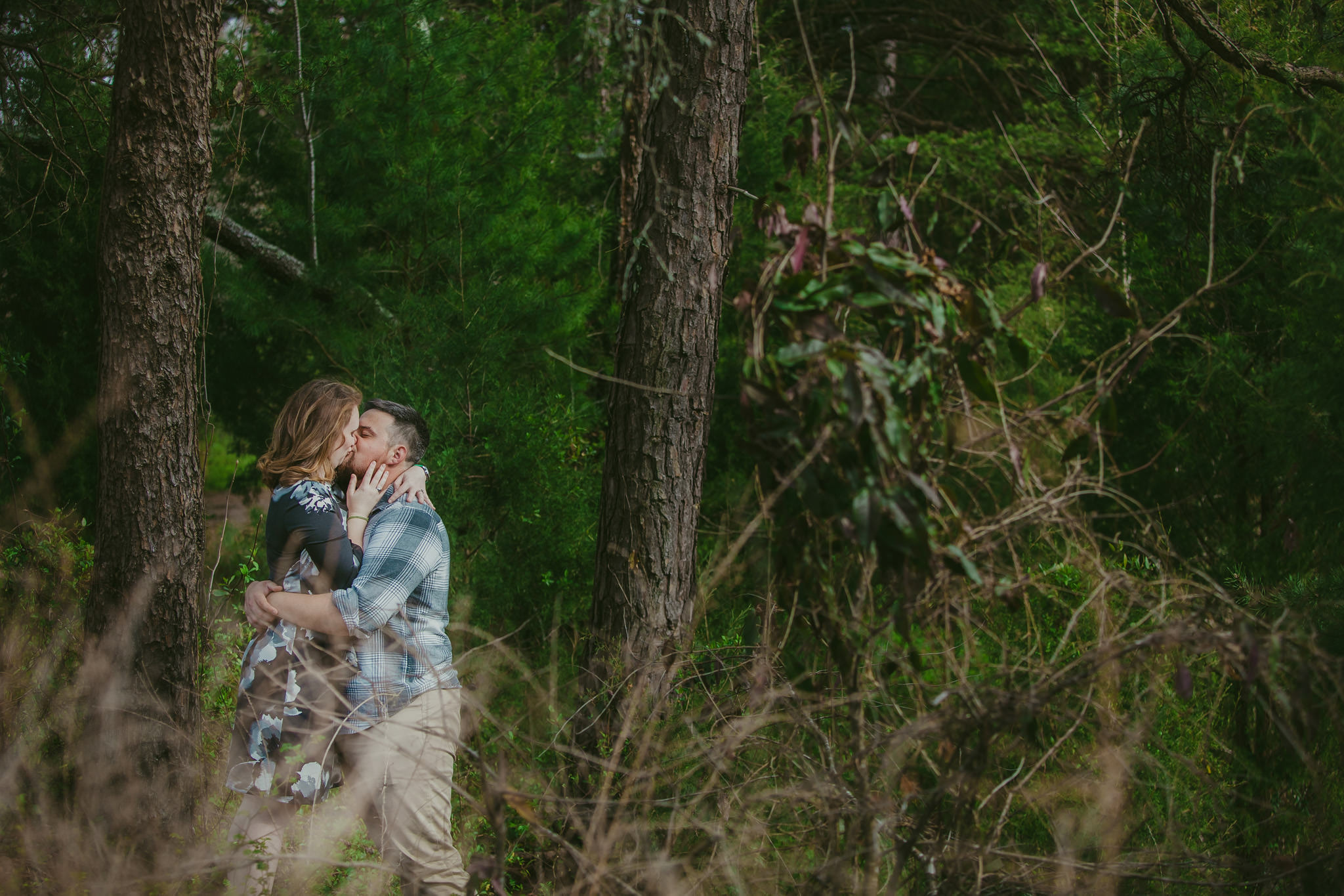 Engaged couple explores Lake Norman State Park near Mooresville, NC