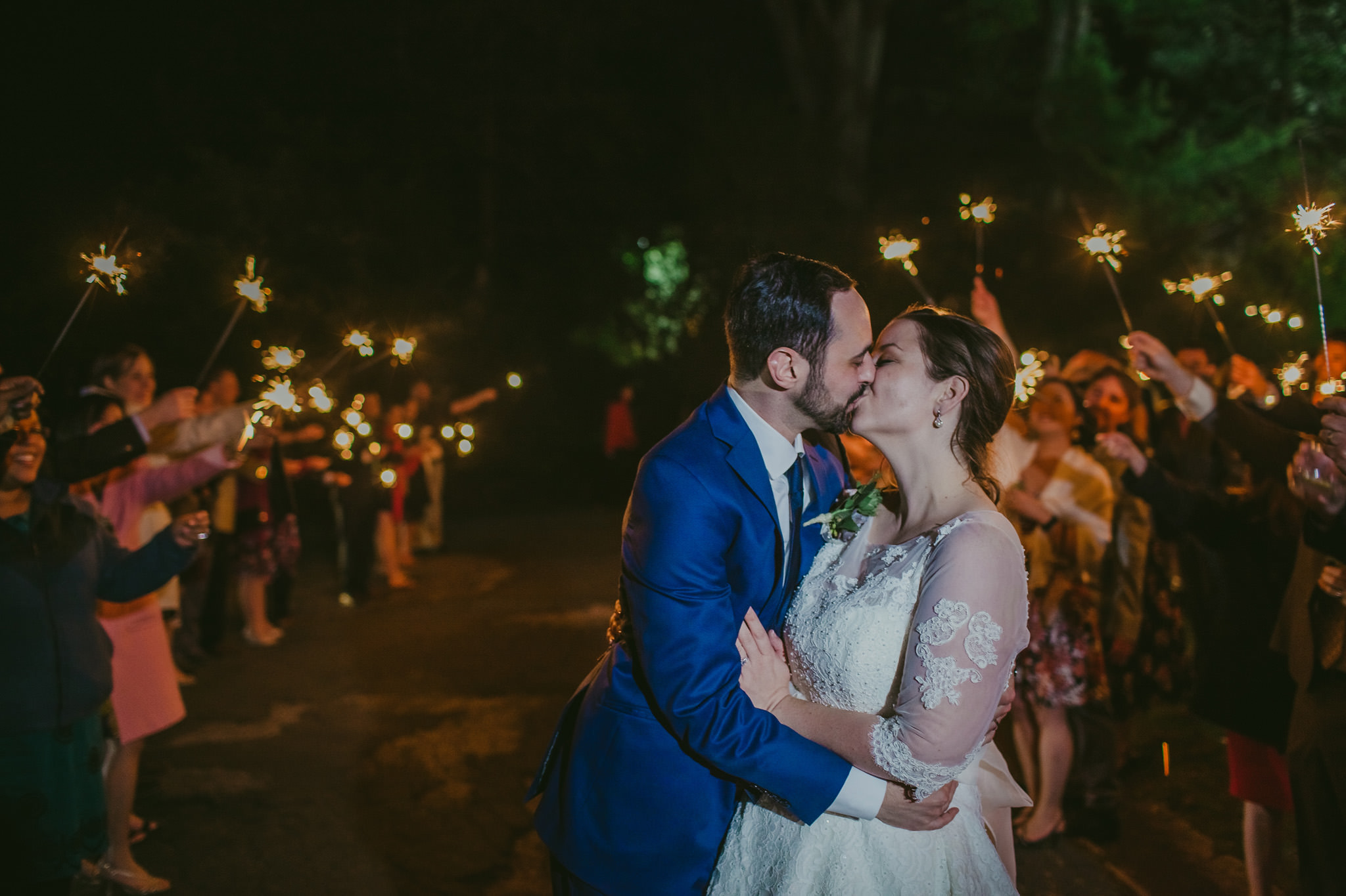 Sparklers light up the night as Lauren & Jeff exit their Glen Foerd wedding