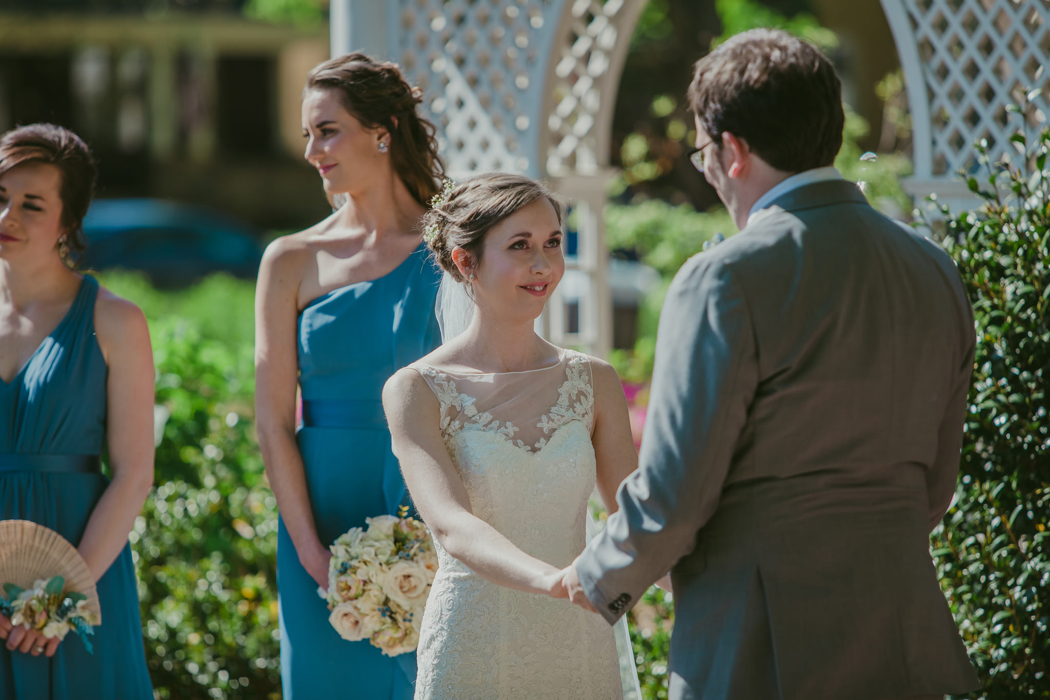 The bride gazes lovingly at her groom during their Shuford House wedding