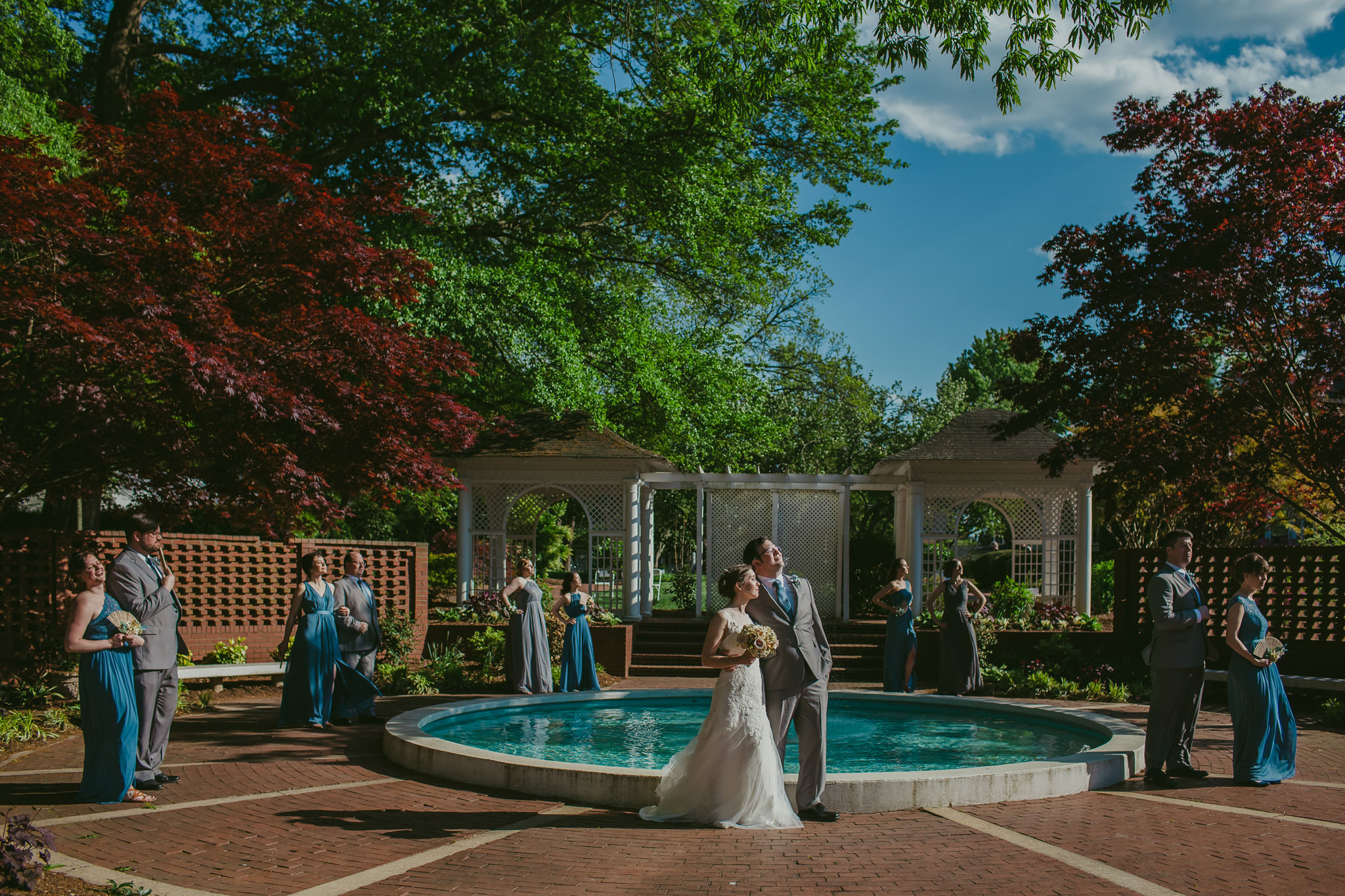The Shuford House gardens provide a great backdrop for wedding party photos