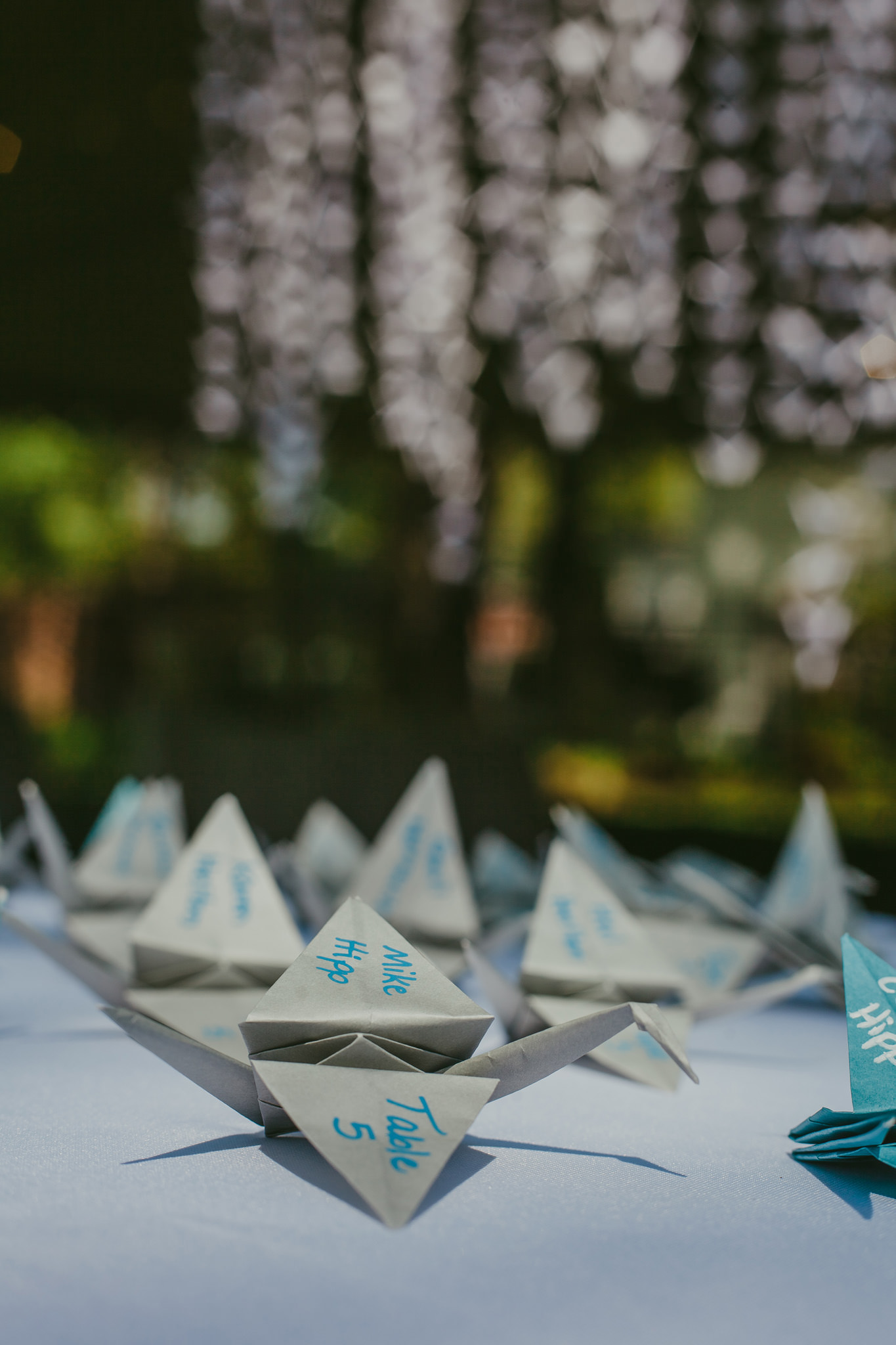 Handmade paper cranes as wedding favors at the Shuford House in Hickory
