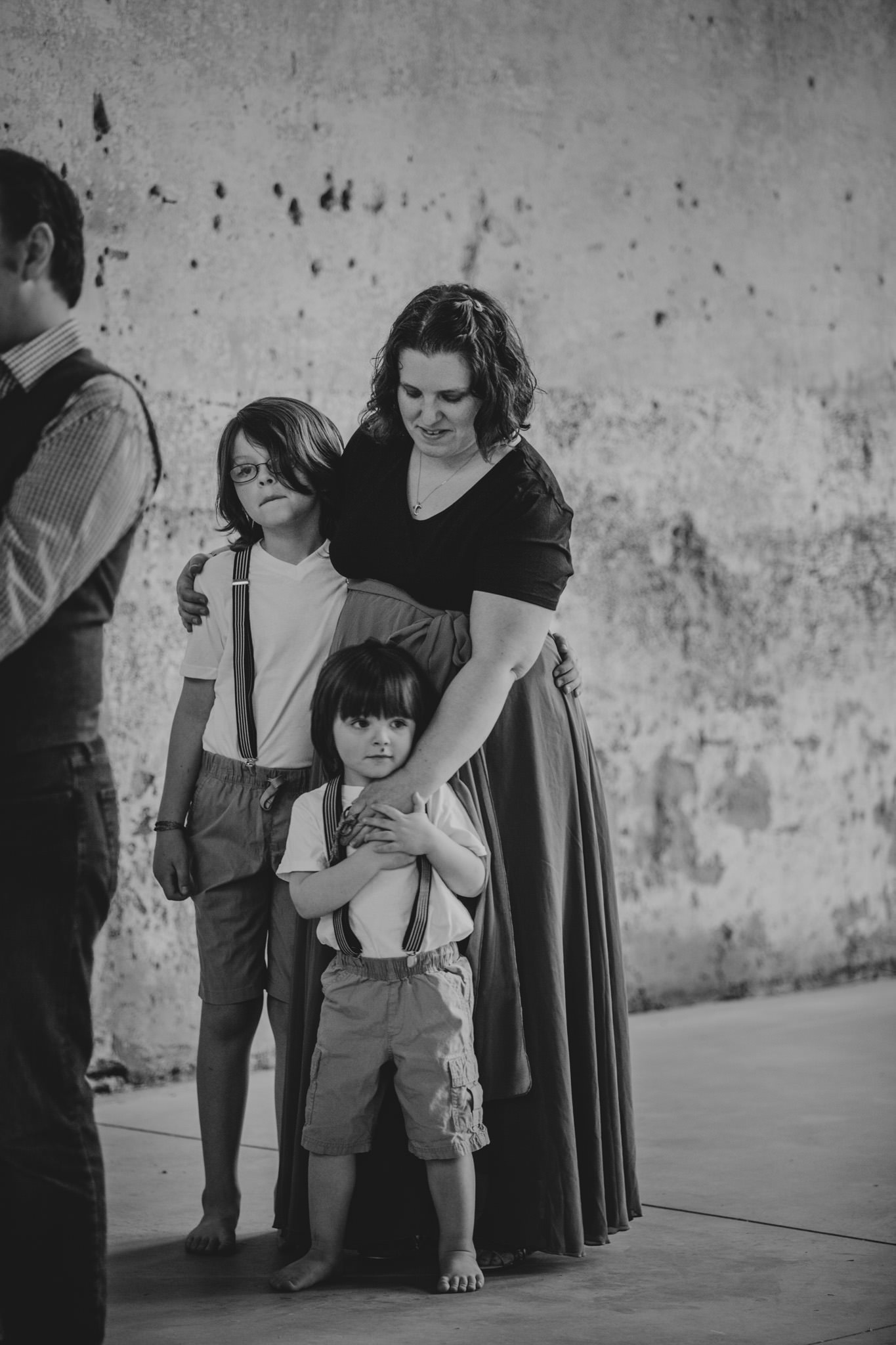 Ring bearers snuggle with their mom during this Providence Cotton Mill elopement