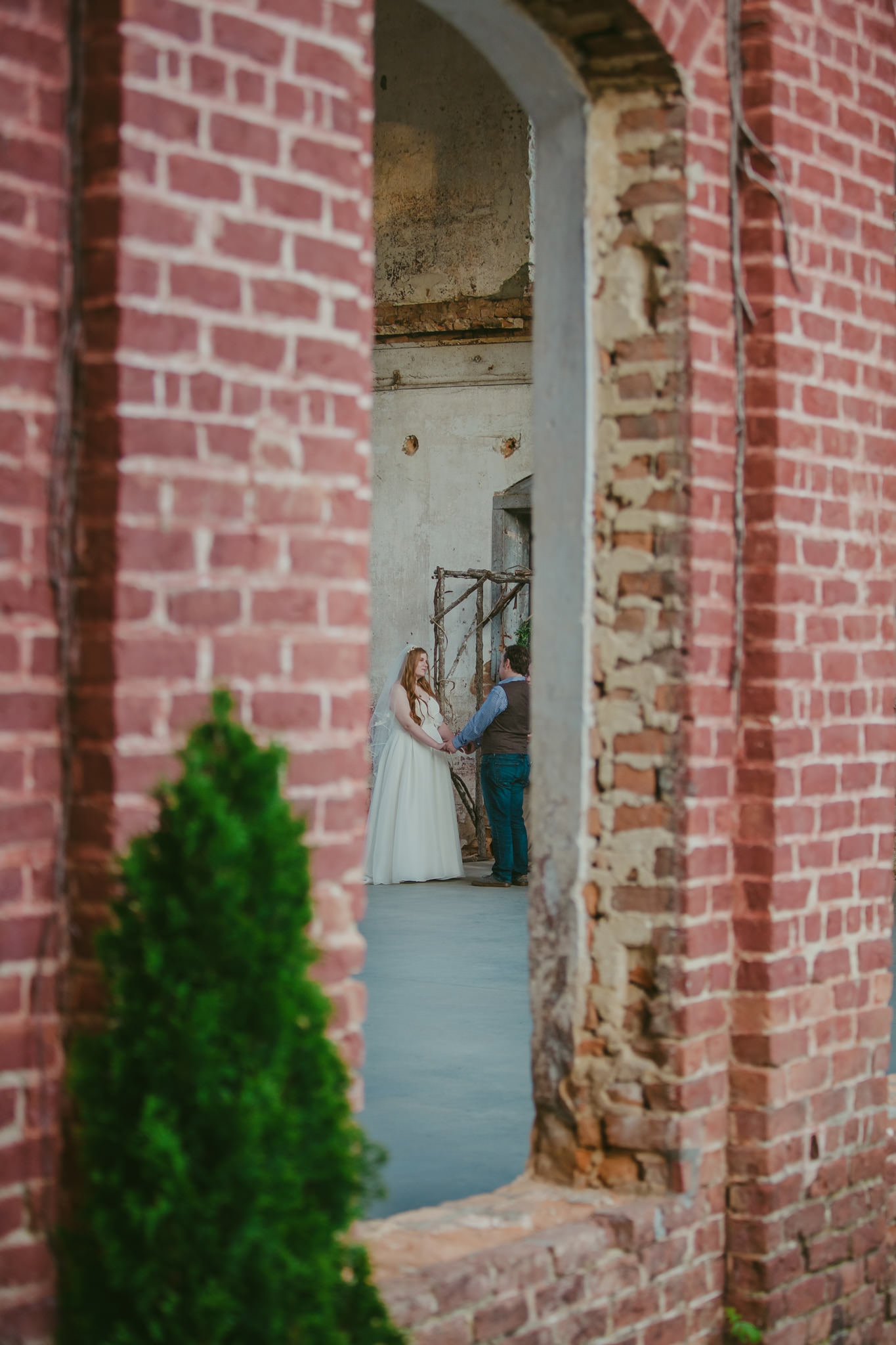 A peek through the window during this Providence Cotton Mill elopement in Maiden, NC