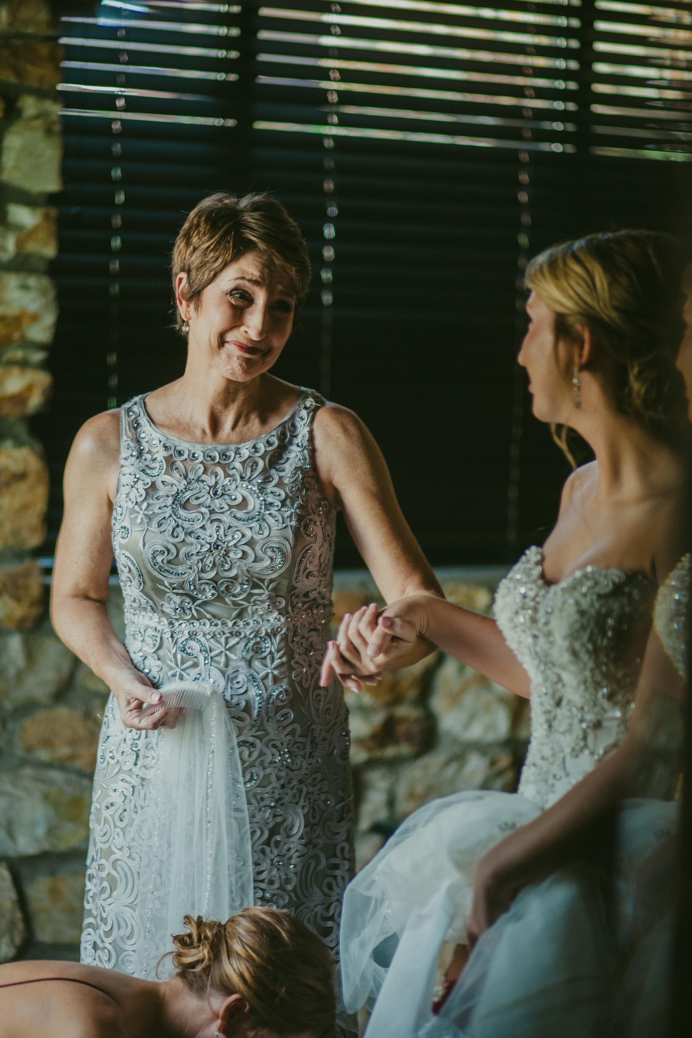Mother of the bride gets emotional seeing her daughter at Crest Pavilion in Asheville