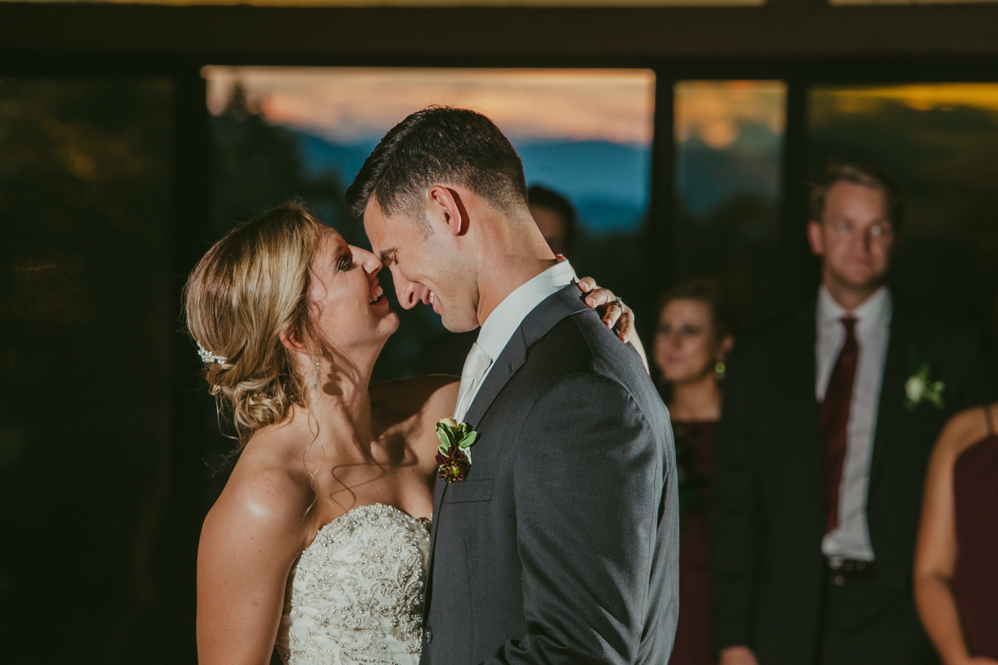 Bride and grooms first dance at their mountain view wedding in Asheville, NC