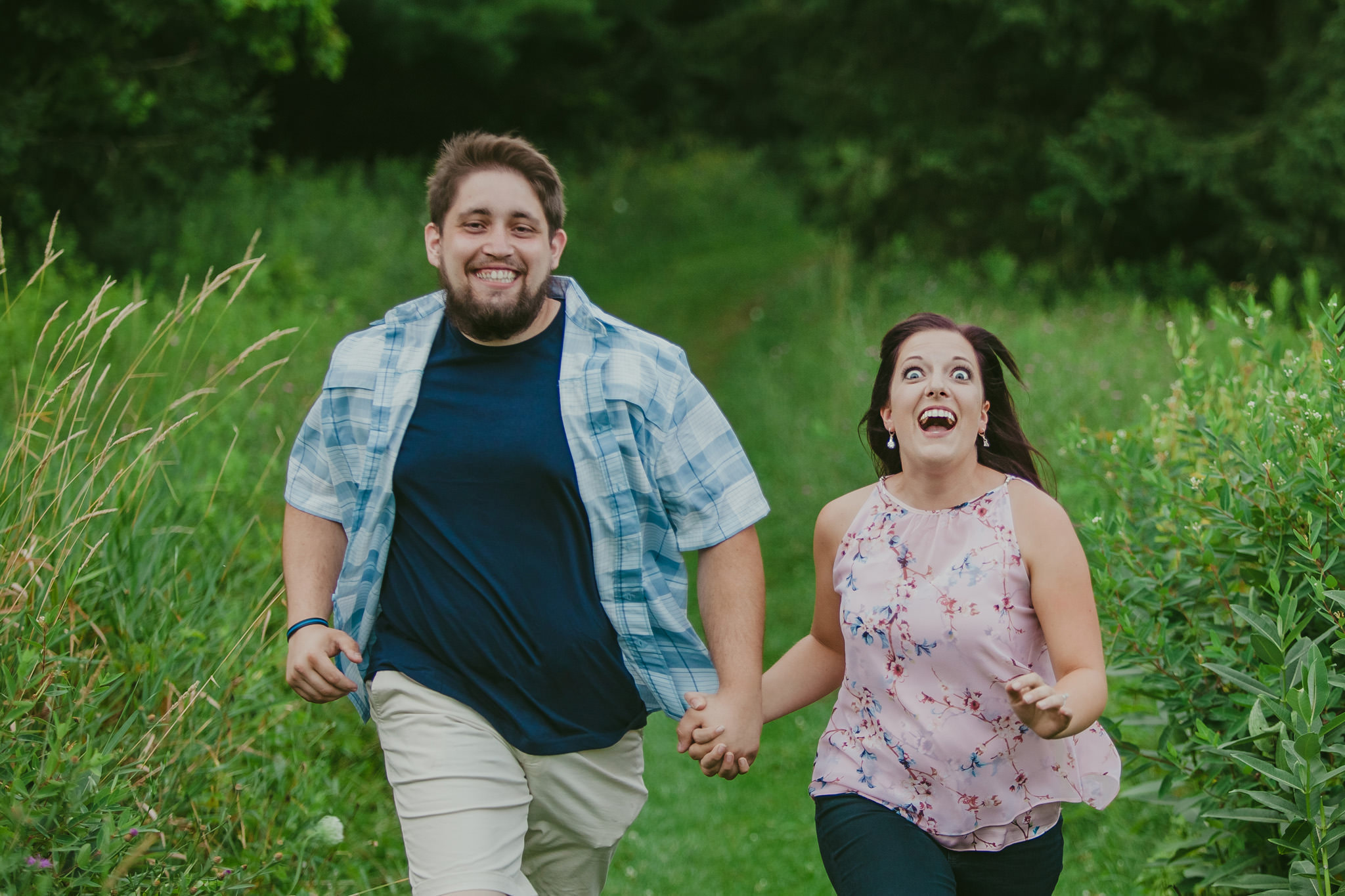 A silly couple has fun at their Green Lakes engagement session