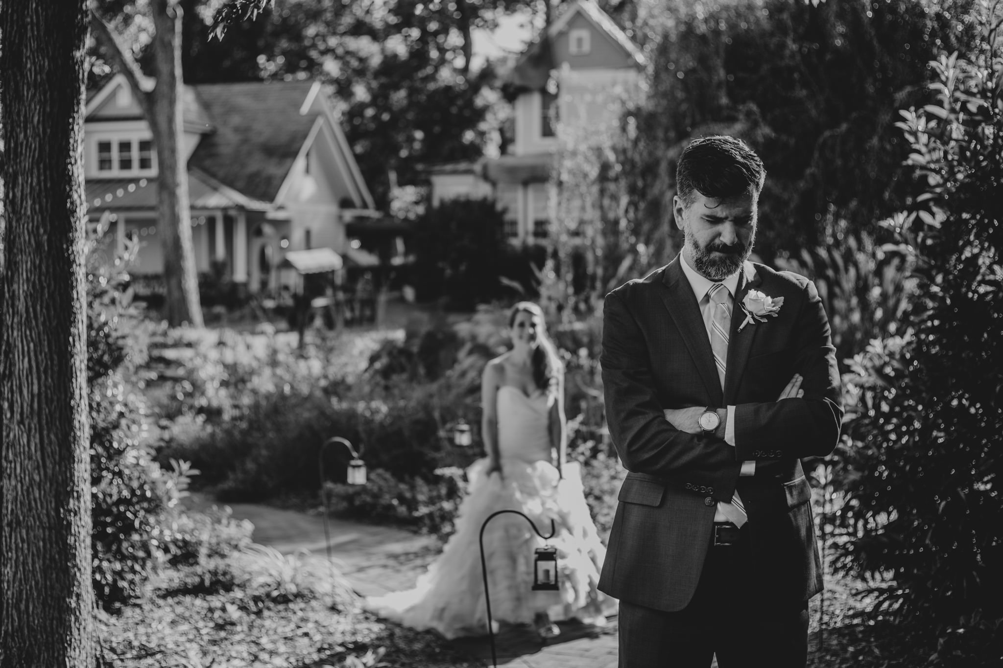 Groom's emotional anticipation before he see's his bride at Alexander Homestead