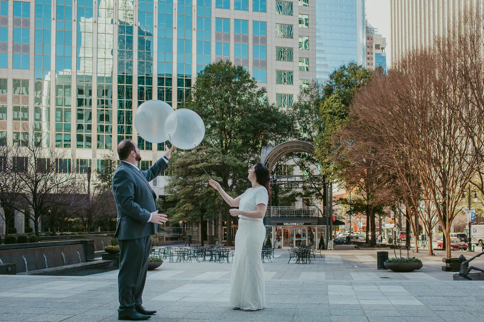 Bubble balloon release with Newlyweds in uptown Charlotte