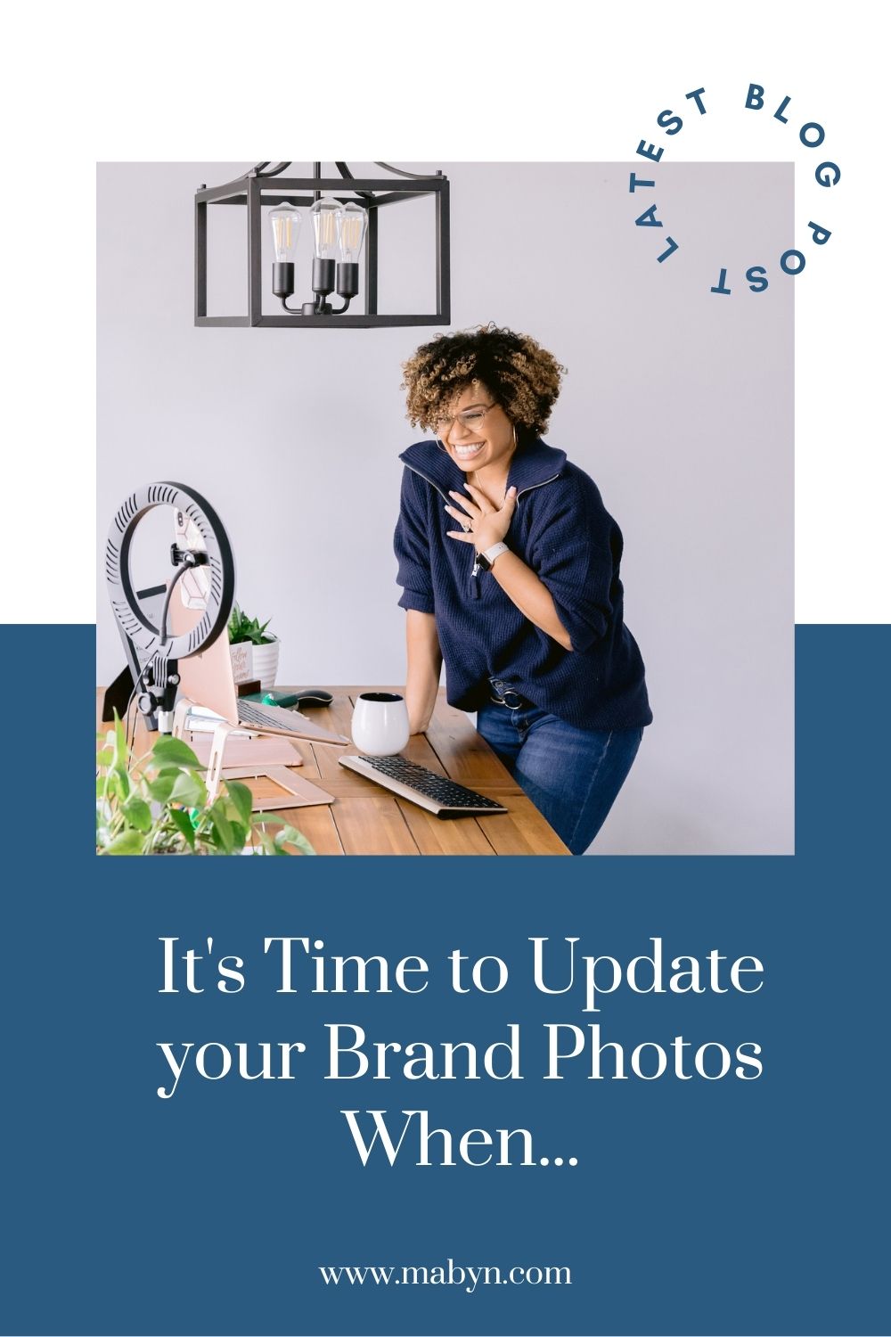 pinterest title page with woman standing at her desk while making a tik tok